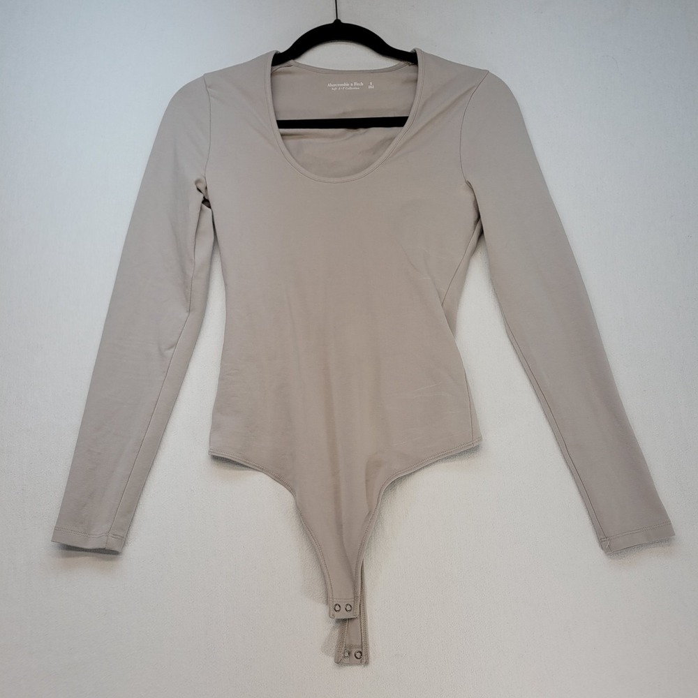 Abercrombie Fitch Bodysuit Womens S Seamless‎ Taupe Soft AF Long Sleeve Neutral